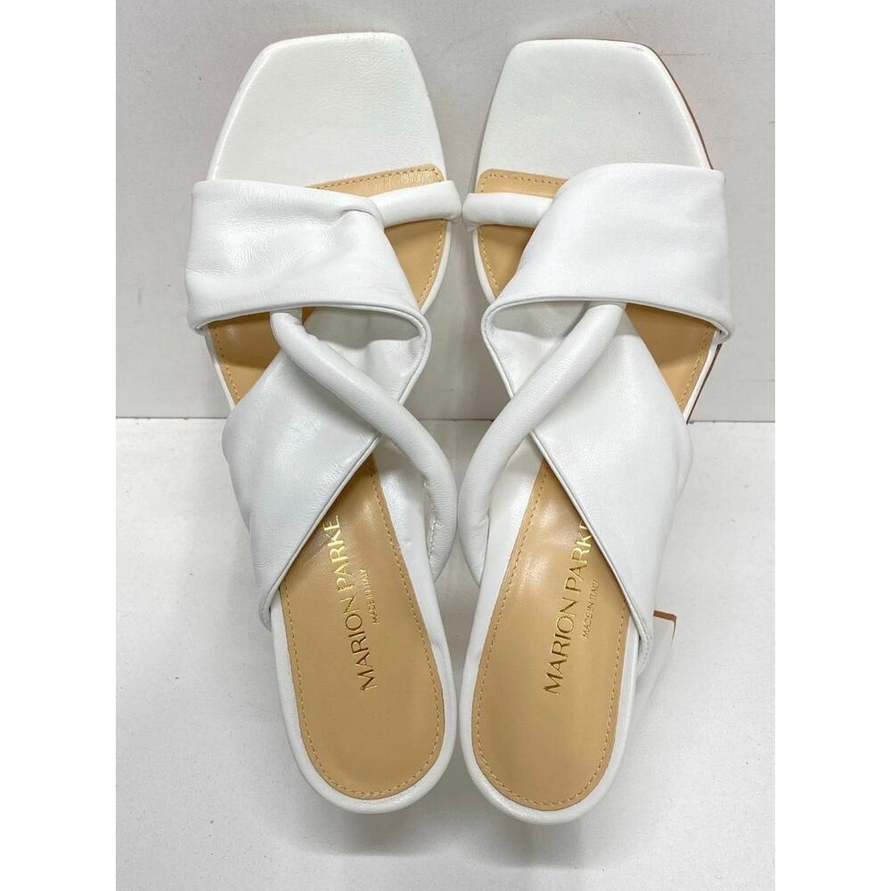 Marion Parke Paola 85 White Leather Block Heel Sandals Made in Italy Sz. 40
